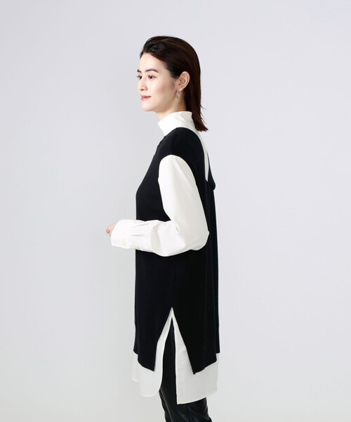 CAST:(キャストコロン)の「ハイネックシャツコンビニット(ニット/セーター・レディース・ブラック・M/S)」の4枚目の写真