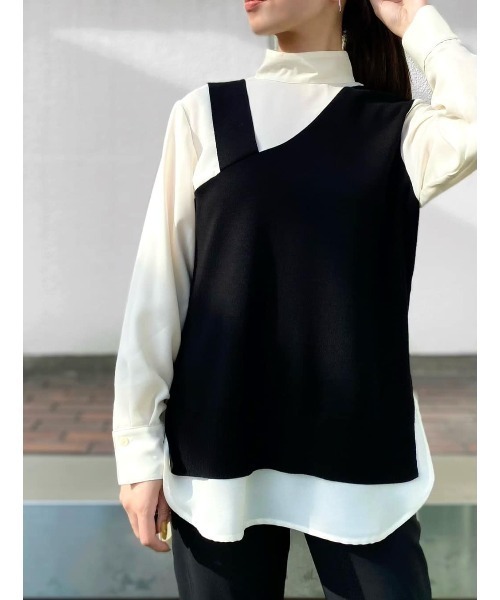 CAST:(キャストコロン)の「ハイネックシャツコンビニット(ニット/セーター・レディース・ブラック・M/S)」の1枚目の写真