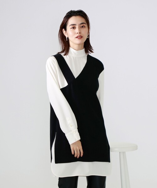 CAST:(キャストコロン)の「ハイネックシャツコンビニット(ニット/セーター・レディース・ブラック・M/S)」の15枚目の写真