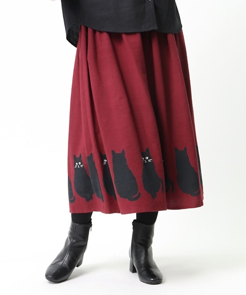 salle de bal（サルデバル）の「【 nyan de bal / ニャンデバル 】 【 LITTLE MARKET / リトルマーケット 】 裾猫スカート ネコ ねこ 猫 アニマル柄 CAT FRH（スカート・レディース・グレー/ワイン・FREE）」の5枚目の写真