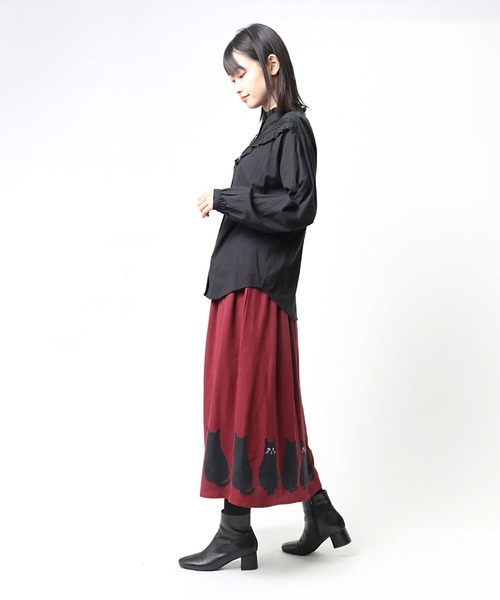 salle de bal（サルデバル）の「【 nyan de bal / ニャンデバル 】 【 LITTLE MARKET / リトルマーケット 】 裾猫スカート ネコ ねこ 猫 アニマル柄 CAT FRH（スカート・レディース・グレー/ワイン・FREE）」の3枚目の写真