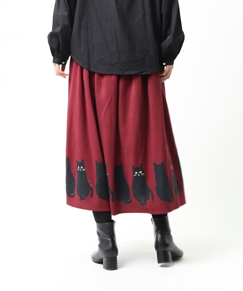 salle de bal（サルデバル）の「【 nyan de bal / ニャンデバル 】 【 LITTLE MARKET / リトルマーケット 】 裾猫スカート ネコ ねこ 猫 アニマル柄 CAT FRH（スカート・レディース・グレー/ワイン・FREE）」の7枚目の写真