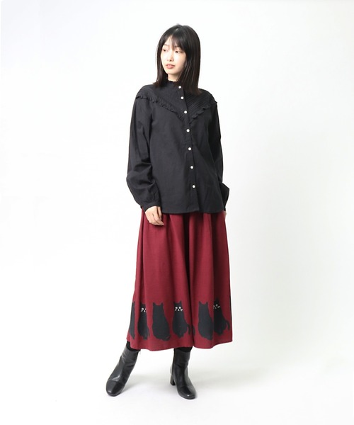 salle de bal（サルデバル）の「【 nyan de bal / ニャンデバル 】 【 LITTLE MARKET / リトルマーケット 】 裾猫スカート ネコ ねこ 猫 アニマル柄 CAT FRH（スカート・レディース・グレー/ワイン・FREE）」の6枚目の写真