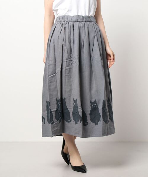 salle de bal（サルデバル）の「【 nyan de bal / ニャンデバル 】 【 LITTLE MARKET / リトルマーケット 】 裾猫スカート ネコ ねこ 猫 アニマル柄 CAT FRH（スカート・レディース・グレー/ワイン・FREE）」の18枚目の写真