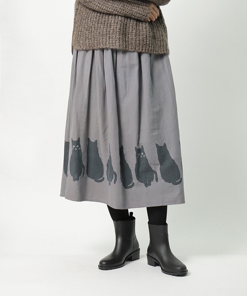 salle de bal（サルデバル）の「【 nyan de bal / ニャンデバル 】 【 LITTLE MARKET / リトルマーケット 】 裾猫スカート ネコ ねこ 猫 アニマル柄 CAT FRH（スカート・レディース・グレー/ワイン・FREE）」の12枚目の写真