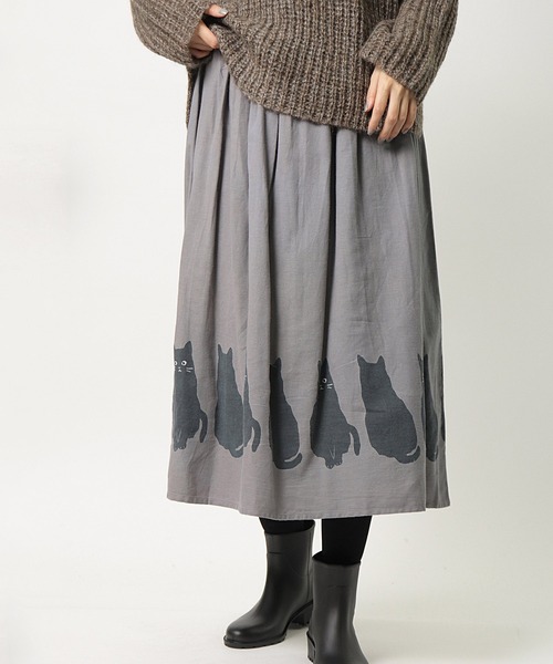salle de bal（サルデバル）の「【 nyan de bal / ニャンデバル 】 【 LITTLE MARKET / リトルマーケット 】 裾猫スカート ネコ ねこ 猫 アニマル柄 CAT FRH（スカート・レディース・グレー/ワイン・FREE）」の13枚目の写真
