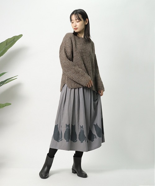 salle de bal（サルデバル）の「【 nyan de bal / ニャンデバル 】 【 LITTLE MARKET / リトルマーケット 】 裾猫スカート ネコ ねこ 猫 アニマル柄 CAT FRH（スカート・レディース・グレー/ワイン・FREE）」の15枚目の写真