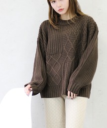 Per sist ence/パーシエンス ケーブル×畦編み パッチワーク プルオーバー