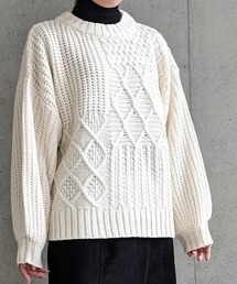 Per sist ence/パーシエンス　ケーブル×畦編み パッチワーク プルオーバー