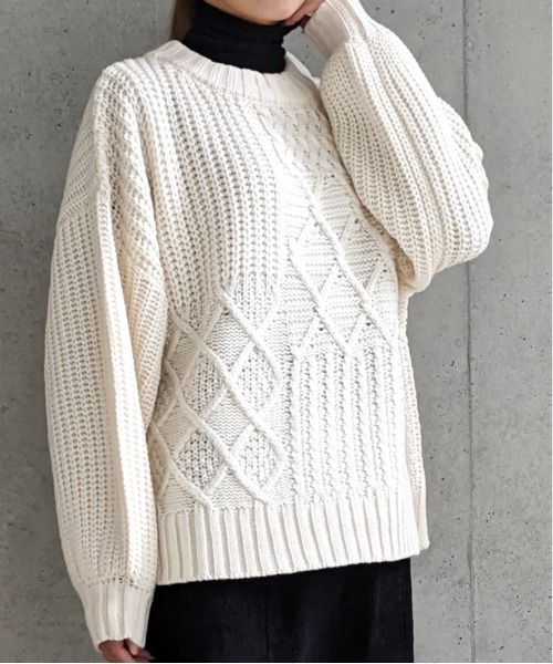 Per sist ence(パーシエンス)の「Per sist ence/パーシエンス ケーブル×畦編み パッチワーク プルオーバー(ニット/セーター・レディース・ベージュ/ブラウン/オフホワイト/ブラック・FREE)」の19枚目の写真