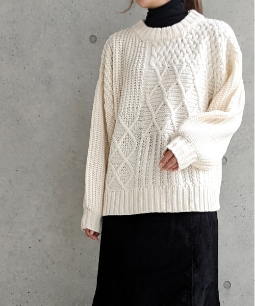 Per sist ence(パーシエンス)の「Per sist ence/パーシエンス ケーブル×畦編み パッチワーク プルオーバー(ニット/セーター・レディース・ベージュ/ブラウン/オフホワイト/ブラック・FREE)」の21枚目の写真