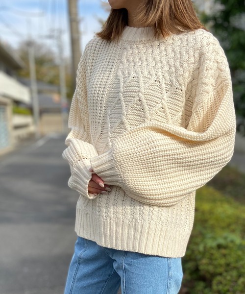 Per sist ence(パーシエンス)の「Per sist ence/パーシエンス ケーブル×畦編み パッチワーク プルオーバー(ニット/セーター・レディース・ベージュ/ブラウン/オフホワイト/ブラック・FREE)」の15枚目の写真