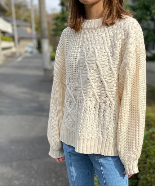 Per sist ence(パーシエンス)の「Per sist ence/パーシエンス ケーブル×畦編み パッチワーク プルオーバー(ニット/セーター・レディース・ベージュ/ブラウン/オフホワイト/ブラック・FREE)」の17枚目の写真