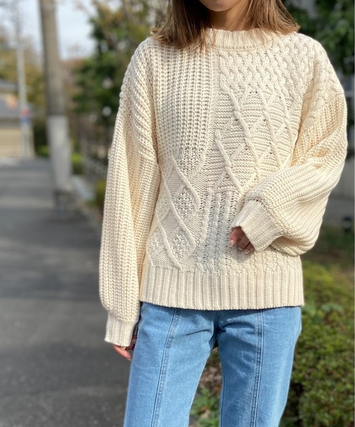 Per sist ence(パーシエンス)の「Per sist ence/パーシエンス ケーブル×畦編み パッチワーク プルオーバー(ニット/セーター・レディース・ベージュ/ブラウン/オフホワイト/ブラック・FREE)」の13枚目の写真