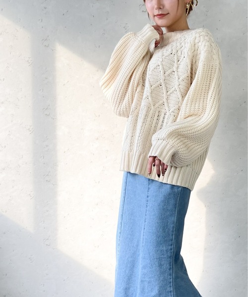 Per sist ence(パーシエンス)の「Per sist ence/パーシエンス ケーブル×畦編み パッチワーク プルオーバー(ニット/セーター・レディース・ベージュ/ブラウン/オフホワイト/ブラック・FREE)」の5枚目の写真