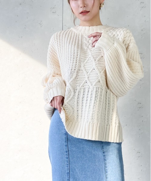 Per sist ence(パーシエンス)の「Per sist ence/パーシエンス ケーブル×畦編み パッチワーク プルオーバー(ニット/セーター・レディース・ベージュ/ブラウン/オフホワイト/ブラック・FREE)」の9枚目の写真