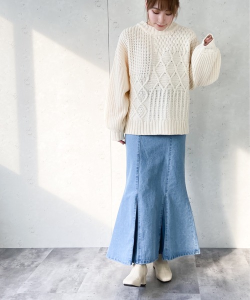 Per sist ence(パーシエンス)の「Per sist ence/パーシエンス ケーブル×畦編み パッチワーク プルオーバー(ニット/セーター・レディース・ベージュ/ブラウン/オフホワイト/ブラック・FREE)」の11枚目の写真