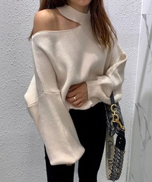 【Jasmine】ワンショルハイネックセクシーニットトップス