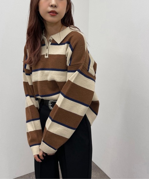 apres jour mignon(アプレジュールミニョン)の「マルチボーダーポロニット 【ZOZOTOWN限定アイテム】(ニット/セーター・レディース・その他/アイボリー/ライトベージュ・フリー/X-LARGE)」の17枚目の写真
