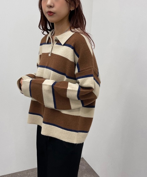 apres jour mignon(アプレジュールミニョン)の「マルチボーダーポロニット 【ZOZOTOWN限定アイテム】(ニット/セーター・レディース・その他/アイボリー/ライトベージュ・フリー/X-LARGE)」の20枚目の写真