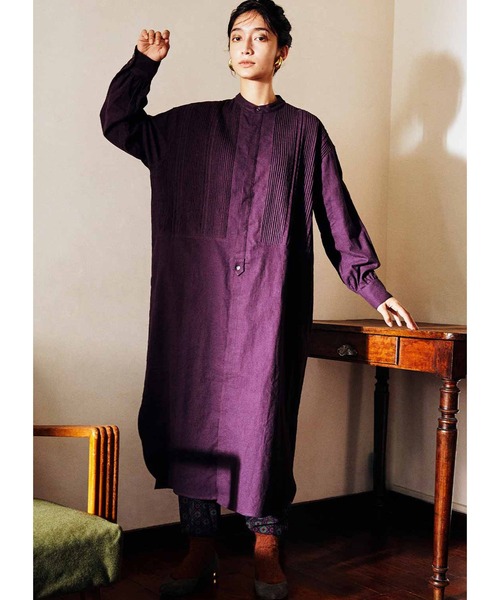 MEDE19F（メデジュウキュウ）の「ＭＥＤＥ１９Ｆ　綿麻起毛のクラシカルタックワンピース（シャツワンピース・レディース・ベージュ/パープル・MEDIUM/LARGE/NM/X-LARGE/XX-LARGE）」の10枚目の写真