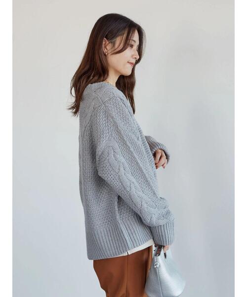 Green　Parks（グリーンパークス）の「・SUGAR SPOON ケーブルニットカーディガン＊（カーディガン/ボレロ・レディース・チャコールグレー/アイボリー/杢グレー/グレイッシュベージュ・FREE）」の18枚目の写真