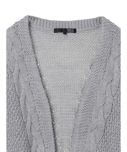 Green　Parks（グリーンパークス）の「・SUGAR SPOON ケーブルニットカーディガン＊（カーディガン/ボレロ・レディース・チャコールグレー/アイボリー/杢グレー/グレイッシュベージュ・FREE）」の14枚目の写真