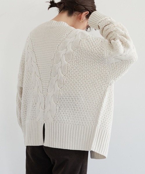 Green　Parks（グリーンパークス）の「・SUGAR SPOON ケーブルニットカーディガン＊（カーディガン/ボレロ・レディース・チャコールグレー/アイボリー/杢グレー/グレイッシュベージュ・FREE）」の2枚目の写真