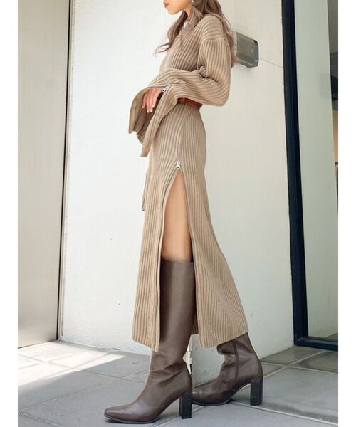 GYDA（ジェイダ）の「ZIPスリットLONG ニット ワンピース（ワンピース