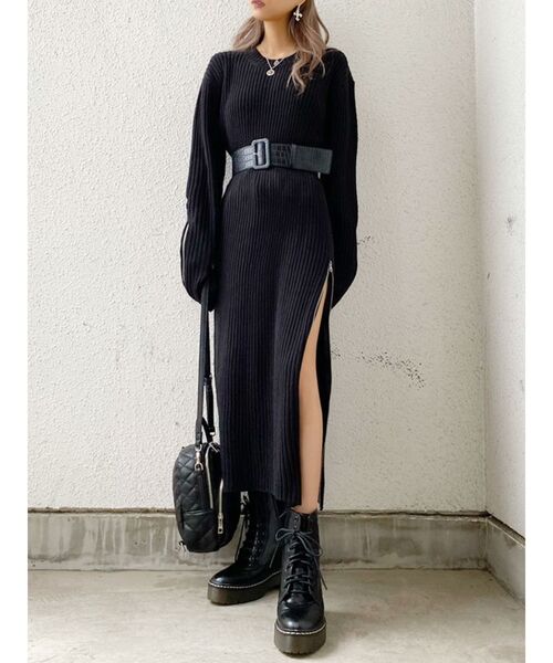 GYDA（ジェイダ）の「ZIPスリットLONG ニット ワンピース（ワンピース・レディース・ブラック/ベージュ・FREE）」の8枚目の写真