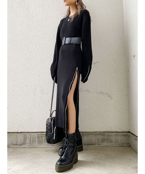 GYDA（ジェイダ）の「ZIPスリットLONG ニット ワンピース（ワンピース