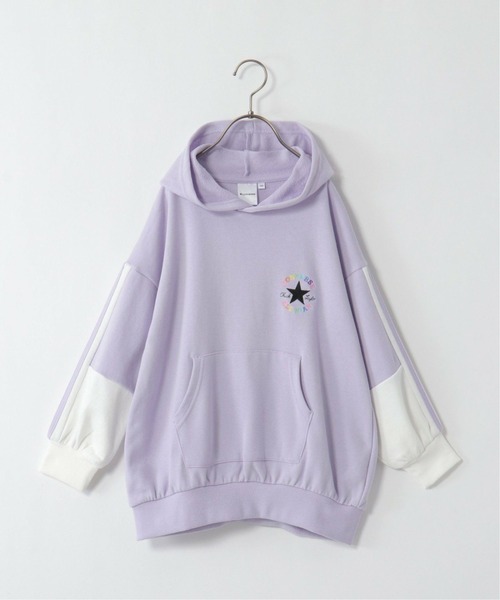 CONVERSE ALL STAR(コンバースオールスター)の「【キッズ】CONVERSE コンバース 裏毛チュニックパーカー(130~160cm)(パーカー・キッズ・ライトパープル/ブラック・140/130/150/160)」の4枚目の写真