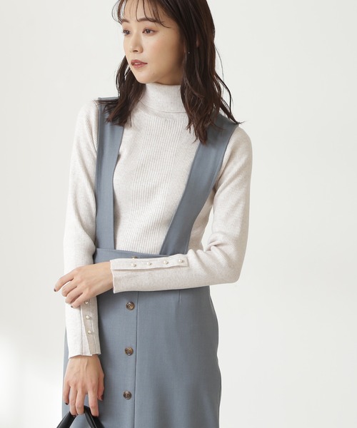 N.(N. Natural Beauty Basic)(エヌエヌナチュラルビューティーベーシック)の「◆パールボタンタートルネックニット(ニット/セーター・レディース・ミント/オフホワイト/ベージュ/ネイビー・MEDIUM)」の2枚目の写真