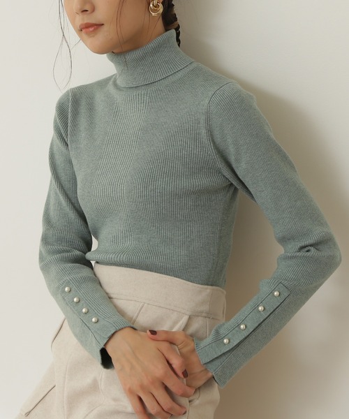 N.(N. Natural Beauty Basic)(エヌエヌナチュラルビューティーベーシック)の「◆パールボタンタートルネックニット(ニット/セーター・レディース・ミント/オフホワイト/ベージュ/ネイビー・MEDIUM)」の12枚目の写真