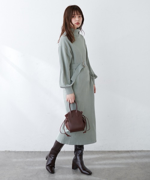 natural couture（ナチュラルクチュール）の「【WEB限定カラー有り】MAYUKOさんコラボお上品ニットワンピース（ワンピース・レディース・ネイビー/ミント/ラベンダー・FREE）」の5枚目の写真