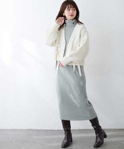 natural couture（ナチュラルクチュール）の「【WEB限定カラー有り】MAYUKOさんコラボお上品ニットワンピース（ワンピース・レディース・ネイビー/ミント/ラベンダー・FREE）」の6枚目の写真