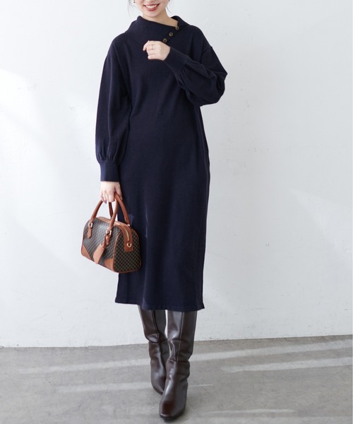 natural couture（ナチュラルクチュール）の「【WEB限定カラー有り】MAYUKOさんコラボお上品ニットワンピース（ワンピース・レディース・ネイビー/ミント/ラベンダー・FREE）」の7枚目の写真