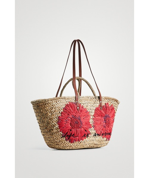 Desigual(デシグアル)の「フラワー刺繍かごトートバッグ(かごバッグ・レディース・ホワイト・FREE)」の1枚目の写真
