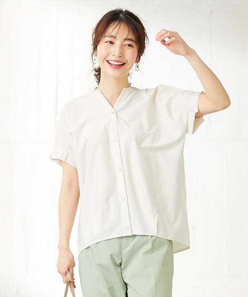 ANY SIS(エニィスィス)の「【洗える】シルケットスキッパー ブラウス(Tシャツ/カットソー・レディース・スカイブルー系1/ライトグリーン系1/ネイビー系1/ベージュ系1・2)」の3枚目の写真