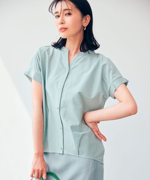 ANY SIS(エニィスィス)の「【洗える】シルケットスキッパー ブラウス(Tシャツ/カットソー・レディース・スカイブルー系1/ライトグリーン系1/ネイビー系1/ベージュ系1・2)」の4枚目の写真