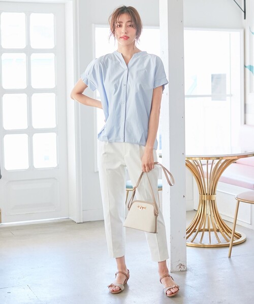ANY SIS(エニィスィス)の「【洗える】シルケットスキッパー ブラウス(Tシャツ/カットソー・レディース・スカイブルー系1/ライトグリーン系1/ネイビー系1/ベージュ系1・2)」の20枚目の写真