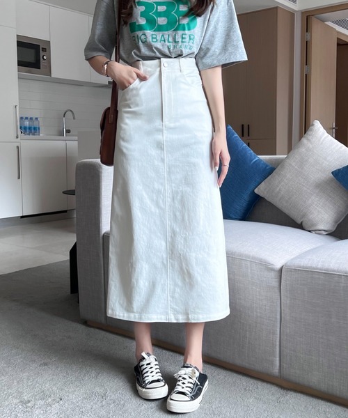 ABITOKYO(アビトーキョー)の「バックスリットストレッチハイウエストデニムスカート(デニムスカート・レディース・ブラック/ピンク/ホワイト/ダークグリーン/ブラウン・S/L/M)」の7枚目の写真