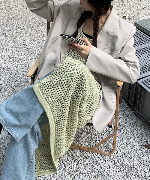 chuclla(チュクラ)の「【chuclla】【2022/SS】Crochet long slit layered dress chw22s077(ワンピース・レディース・グリーン/グレー・FREE)」の3枚目の写真