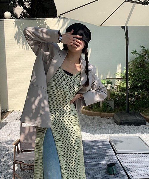 chuclla(チュクラ)の「【chuclla】【2022/SS】Crochet long slit layered dress chw22s077(ワンピース・レディース・グリーン/グレー・FREE)」の4枚目の写真