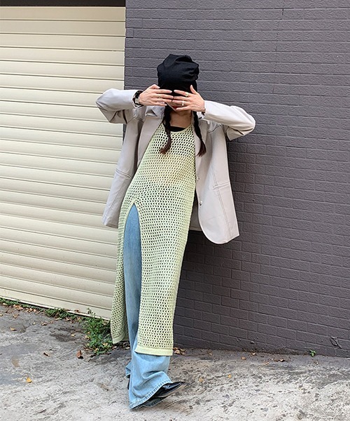 chuclla(チュクラ)の「【chuclla】【2022/SS】Crochet long slit layered dress chw22s077(ワンピース・レディース・グリーン/グレー・FREE)」の10枚目の写真