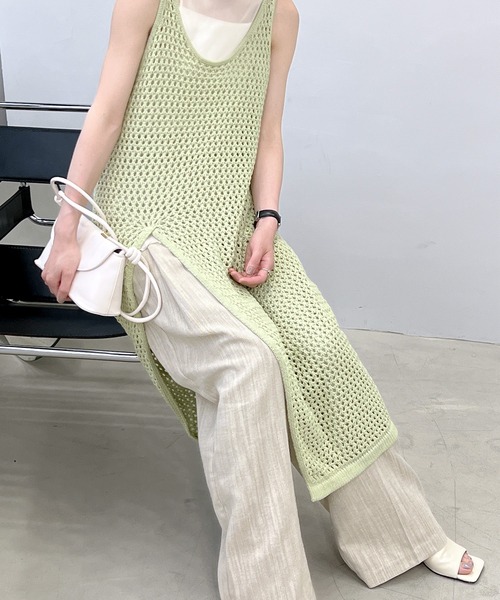 chuclla】【2022/SS】Crochet long slit layered dress