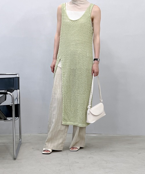 chuclla】【2022/SS】Crochet long slit layered dress