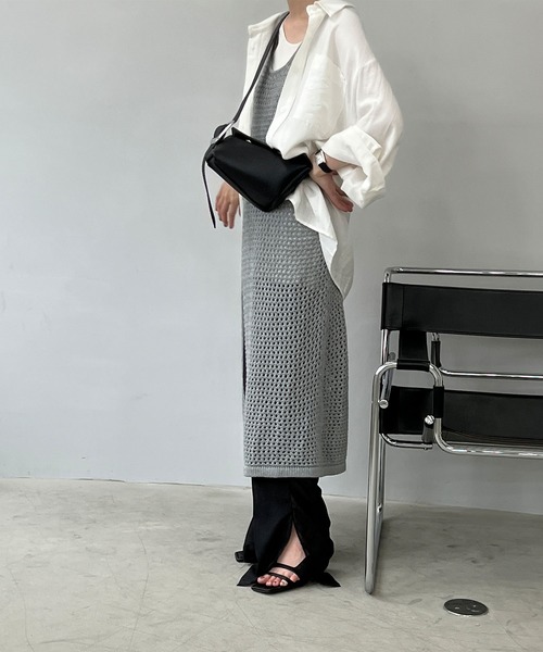 chuclla】【2022/SS】Crochet long slit layered dress