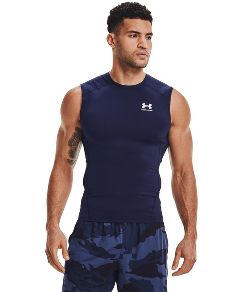 UNDER ARMOUR(アンダーアーマー)の「UAヒートギアアーマー コンプレッション スリーブレス シャツ(トレーニング/メンズ)(Tシャツ/カットソー・メンズ・ダークグレー/ダークネイビー/ブラック/ホワイト・M/3XL/L/XL/XXL/S)」の4枚目の写真