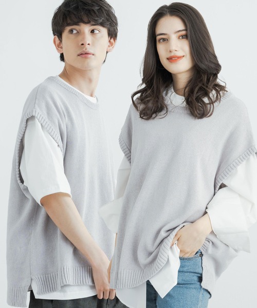 Rocky Monroe(ロッキーモンロー)の「オーバーサイズ 綿麻 サマーニットベスト(ベスト・メンズ・ライトグレー/ブラック/インディゴブルー/グレイッシュベージュ・M/L)」の2枚目の写真